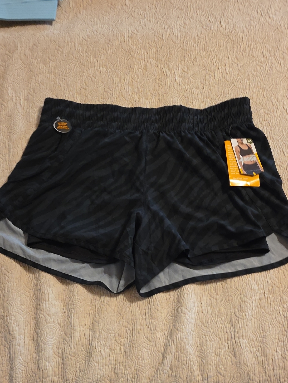 Avia Black Athletic Shorts with Subtle Zebra-Style Print